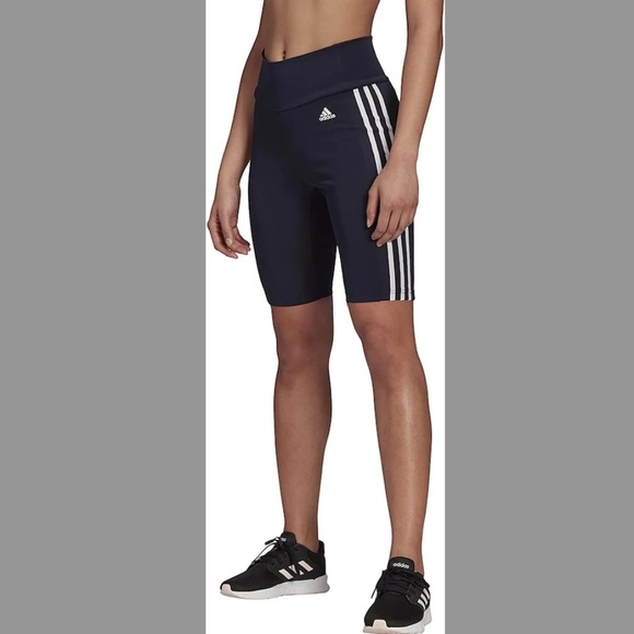Adidas Primegreen Aeroready Black/White High-Rise 3 Stripe Shorts, size Large - Picture 1 of 6